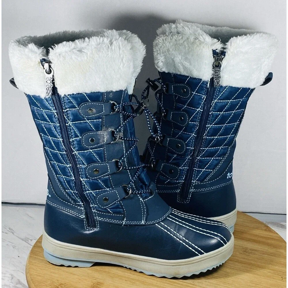 TOTES Girls SHIRLEY Blue Thermolite Warm Lined Lace Up Snow Boots, Size 4M
